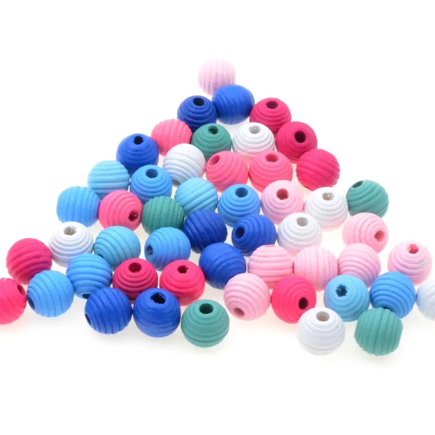 MIAOCHI DIY 60pcs Thread Beehive Wooden Beads For Jewelry Making Crafts Kids Toys Teething 14*13mm Spacer Beading Beads
