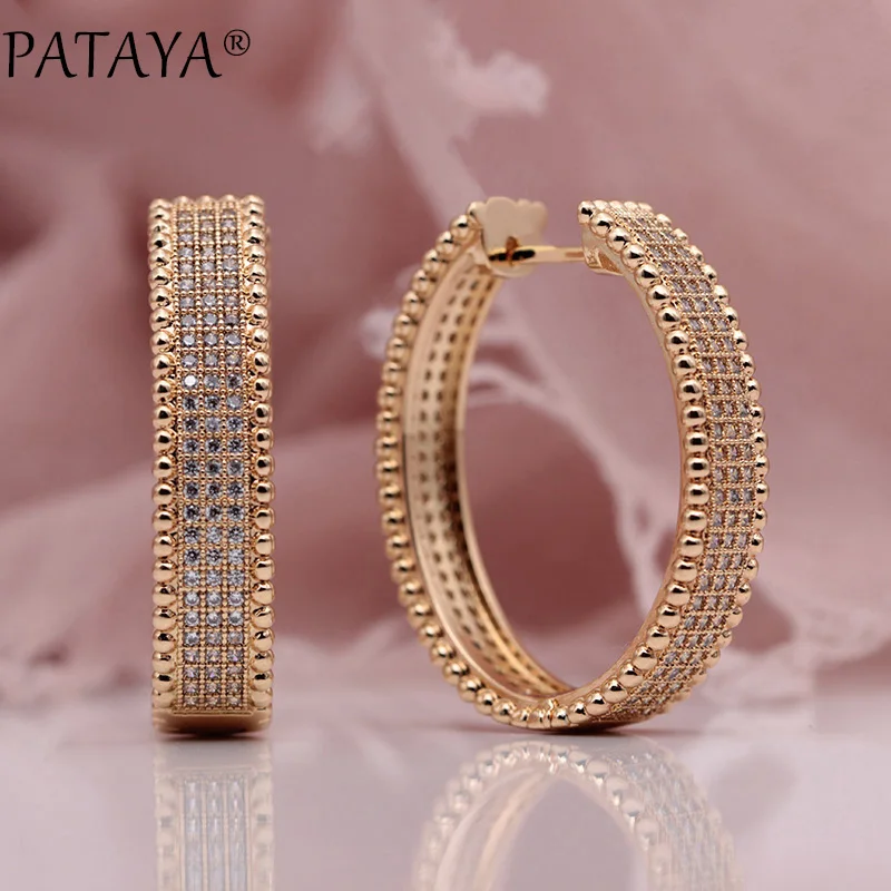 PATAYA New 585 Rose Gold Color Micro Wax Inlay Natural Zircon Long Big Dangle Earrings Women Wedding Extreme Luxury Cute Jewelry