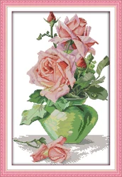 Rose and vase cross stitch kit aida 14ct 11ct count printed canvas stitches embroidery DIY handmade needlework