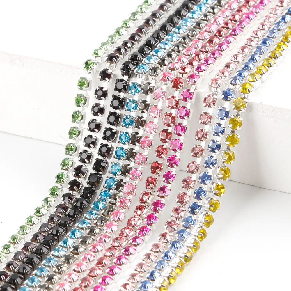 Width 3.0mm 2.8mm 2.5mm 2mm 1-Row Colorful Cystal Rhinestone Trim Close Cup Chain Claw DIY Jewelry Making