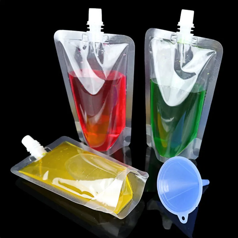 50pcs 30ml~600ml High Clear Stand up Spout Beverage Packaging Bags Fruit Milk Juice Wedding Party Plastic Creative Pouches