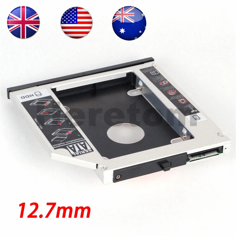 

US/UK/AU Shipping Aluminum SATA to SATA 12.7mm 2nd HDD SSD Caddy For IBM T420 T520 W520 W510 T510 DVD CD-ROM Optical Bay