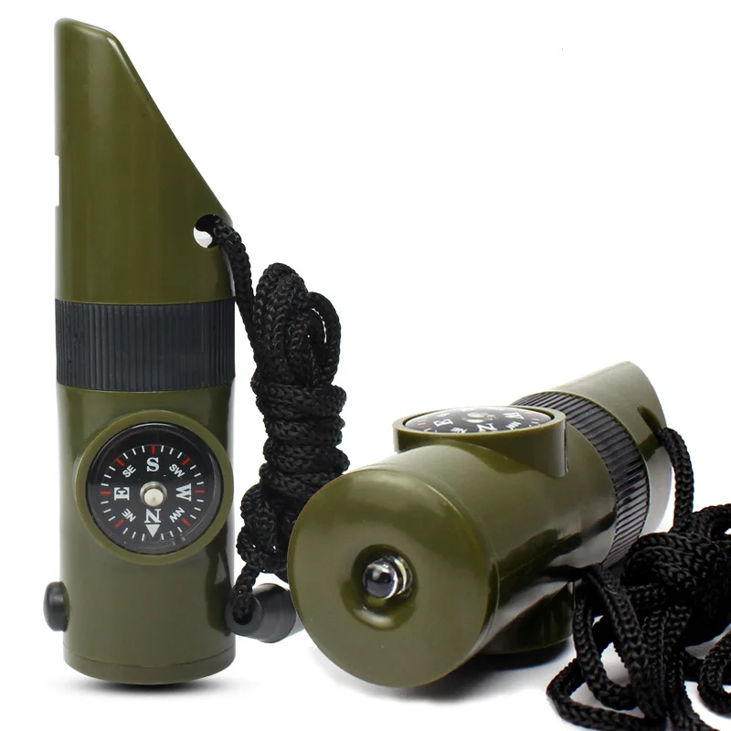 Multifunctional Military Survival Kit, 7 in 1, Whistle, Compass, LED Flashlight, Magnifier, Thermometer