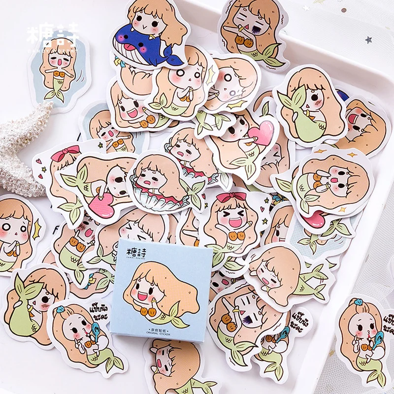 45 Pcs/boxed Cute Beautiful Little Mermaid Mini Paper Sticker DIY Handmade Craft Diary Scrapbooking Kawaii Label Stickers