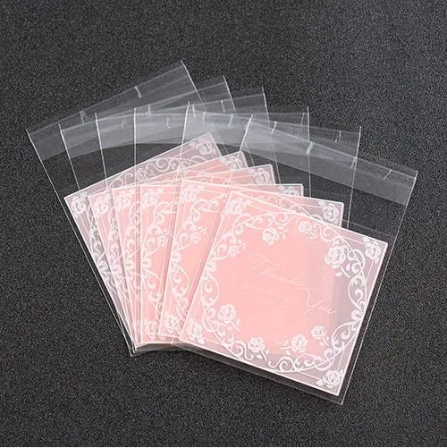 100 pcs Rose Flower Bakery Cookies Bags Plastic Self Adhesive Wedding Biscuit Macaron Gift Bag 7*7cm,10*10cm