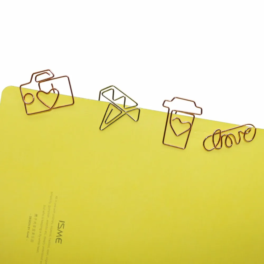 Copos de café metal com coroa e diamante, clipe de papel para marcação de escritório