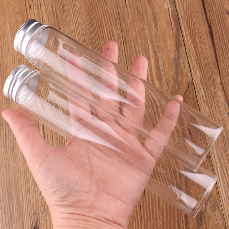 15pcs Dia 37mm 20ml/50ml/70ml/90ml/125ml/150ml Transparent Glass Spice Bottles Candy Jar Terrarium with Screw Aluminum Lid Craft