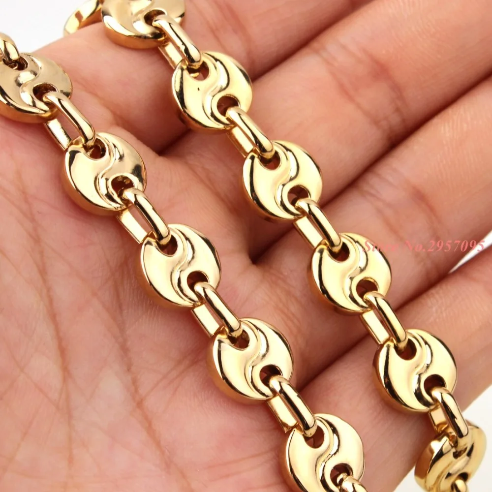 New Product Gold Color Stainless Steel Necklace bracelets Set Link Byzantine Chain Bracelet For Men Jewelry