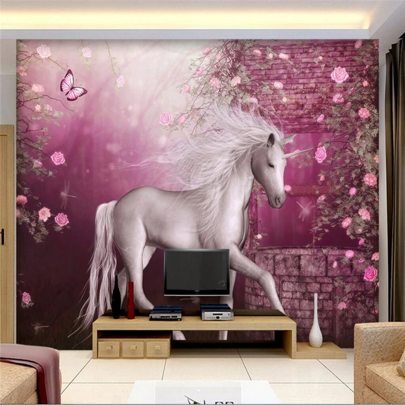 beibehang 3d Wallpaper Mural Wall Sticker European Pastoral Unicorn White Horse Prince TV Background Wall papel de parede