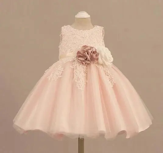 Flower Girl Dress 2 Color with Rose Party Birthday Chirstening Dress For Baby Girl Princess Children Toddler Girl Vest Dresses