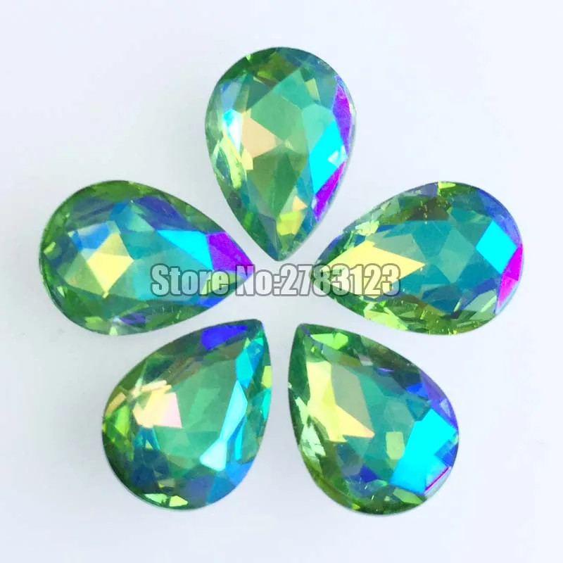 Free shipping Light green AB color Crystal glass pointback loose rhinestones, 6x8mm 7x10mm 10x14mm 13x18mm 18x25mm 20x30mm