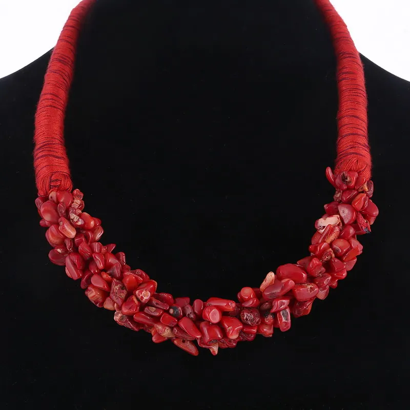 Original New Bohemian Coral Statement Choker For Women Natural Stone Collar Necklaces Female Jewelry Gift