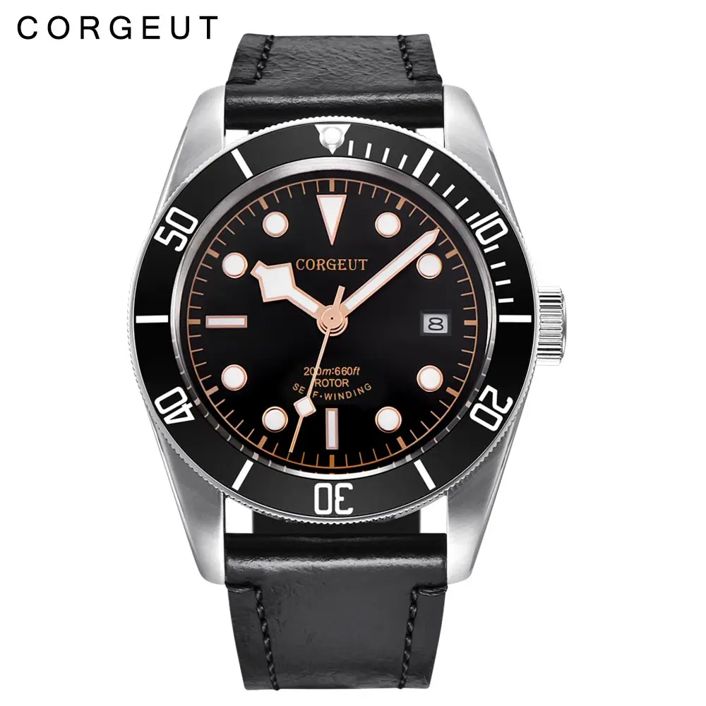 Corgeut Military Schwarz Bay Men NH35 Movement Automatic Luxury Brand 41mm Sport Swim Clock Leather Mechanical Wrist Watches