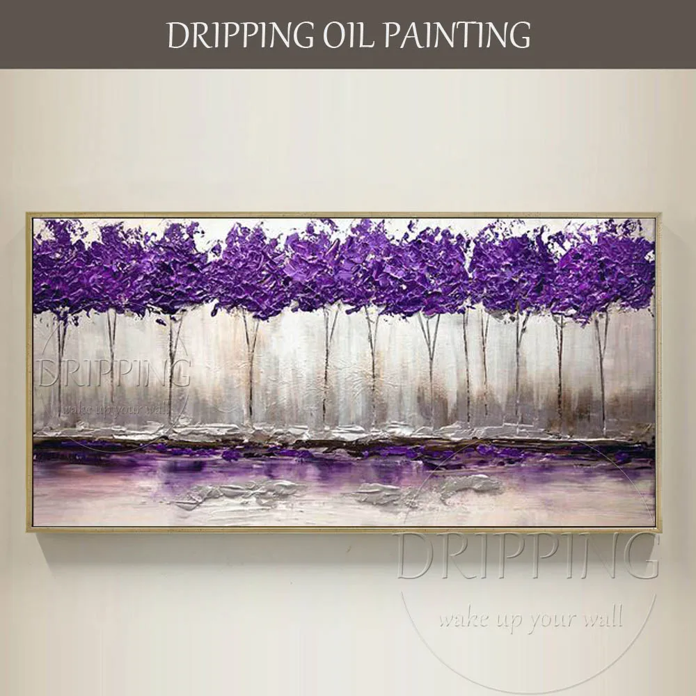 Wall Art Painting Hand-painted Abstract Purple Landscape Oil Painting on Canvas Handmade Modern Purple Flowers Tree Oil Painting