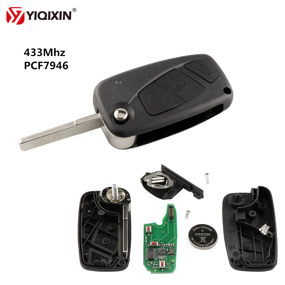 

YIQIXIN 3 Button 433MHz PCF7946 Chip Flip Folding Remote Car Key For Fiat 500 Fiorino Qubo Panda Idea Punto Stilo Ducato