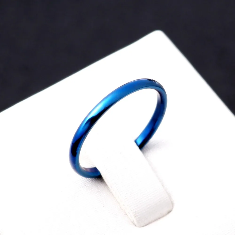 2mm Titanium Thin Blue Rings for women Set Anillos Mujer Bijoux Bagues Femme