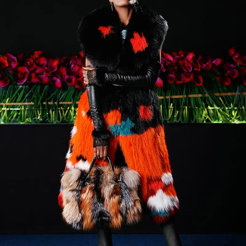 Fashion sale fox fur fabric vest fashion show jacket real fox fur coat leather grass vest young woman coat
