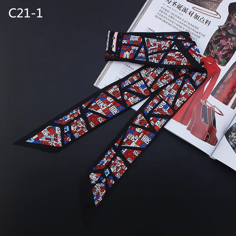 New Design 2023 Geometric Architecture Print Silk Scarf Women Tie Luxury Brand Scarf Bag Ribbons Head Scarf Small Long Scarves