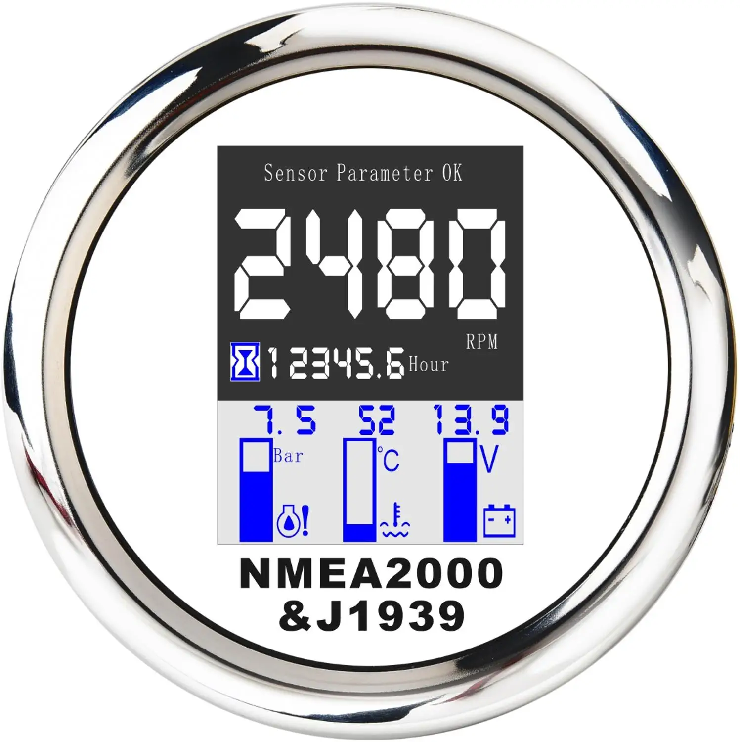 316 Stainless Steel NMEA 2000 Multifunction Gauge IP67 85mm For Marine Boat Yacht