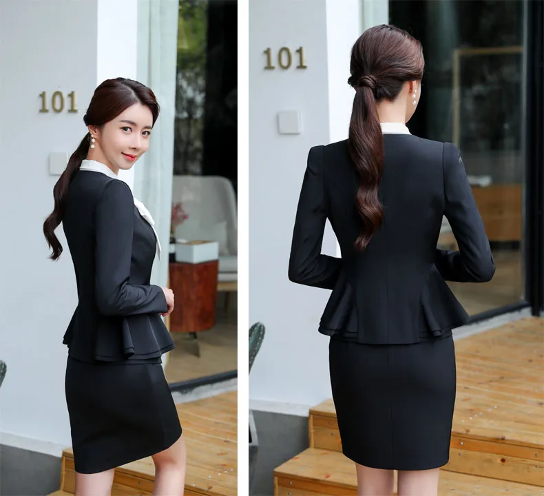 IZICFLY Spring Autumn Black Ladies Formal Uniform Designs Set for Women Blazer Elegant Feminino Business Skirt Suits Red