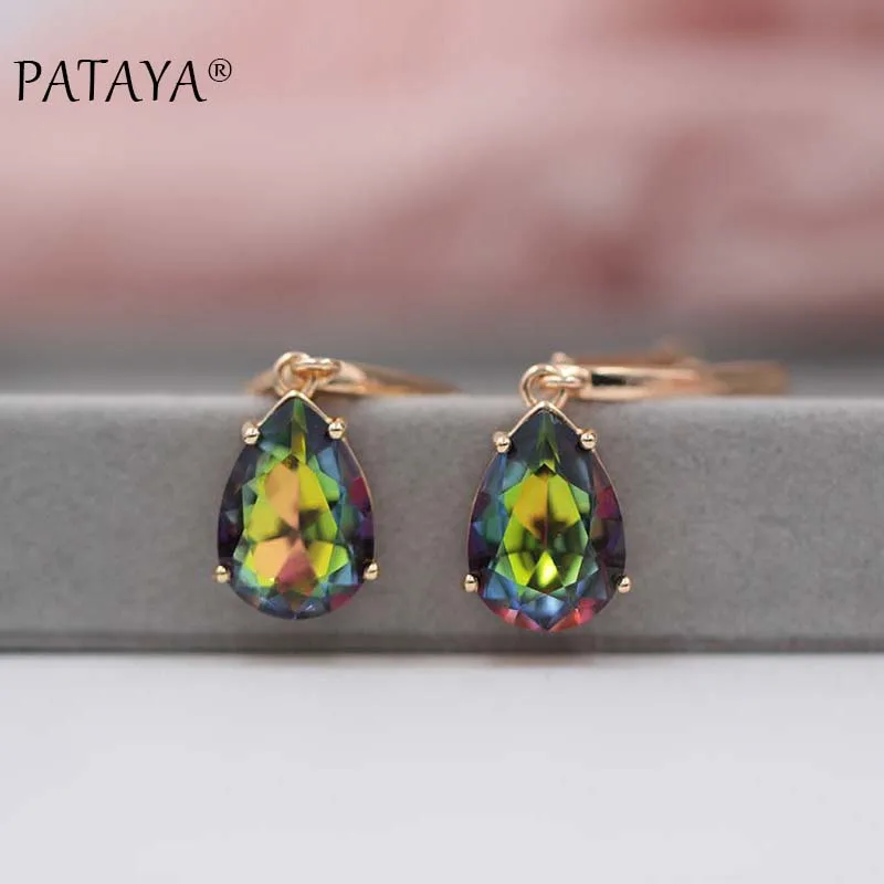 PATAYA Water Drop Earrings 585 Rose Gold Color Natural Zircon Eardrop Jewelry Women Vintage Hanging Long Chandelier Earring