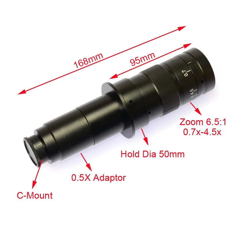 0.7X~4.5X Magnification Zoom C-Mount 180X Objective Lens for HDMI USB Digital Microscope Camera Mobile Repair Soldering