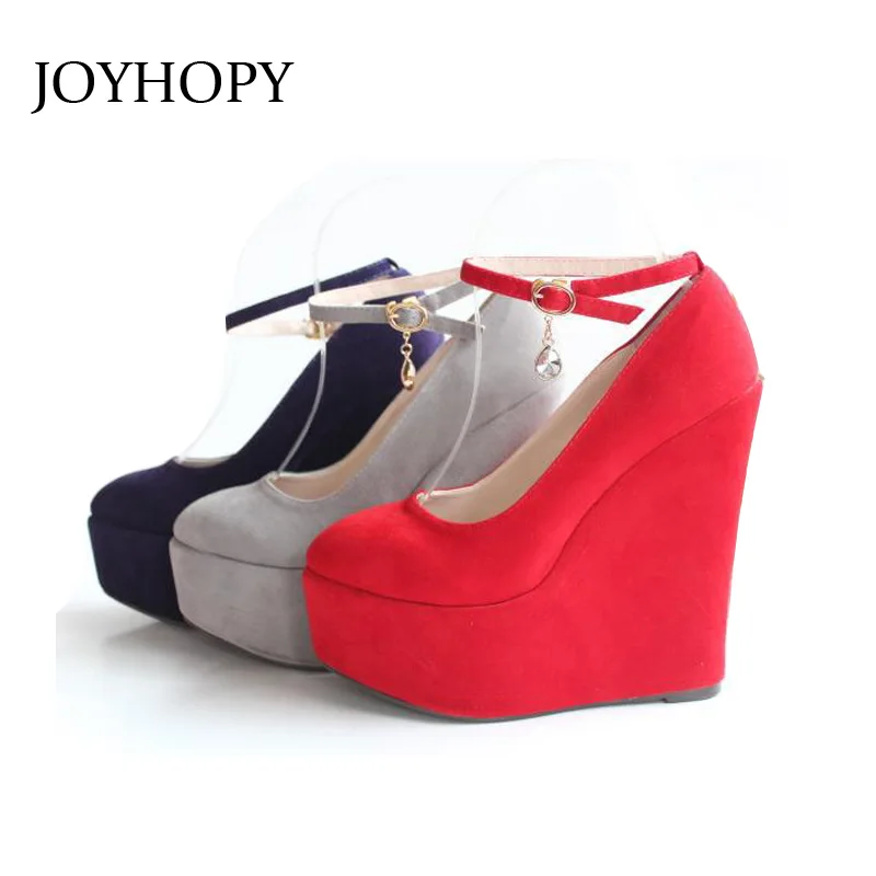 

2015 New Sexy Women Fashion Buckle Shoes Vogue Wedges 4 color Wedding Party High Heels Platform Pumps plus size 30-43 112