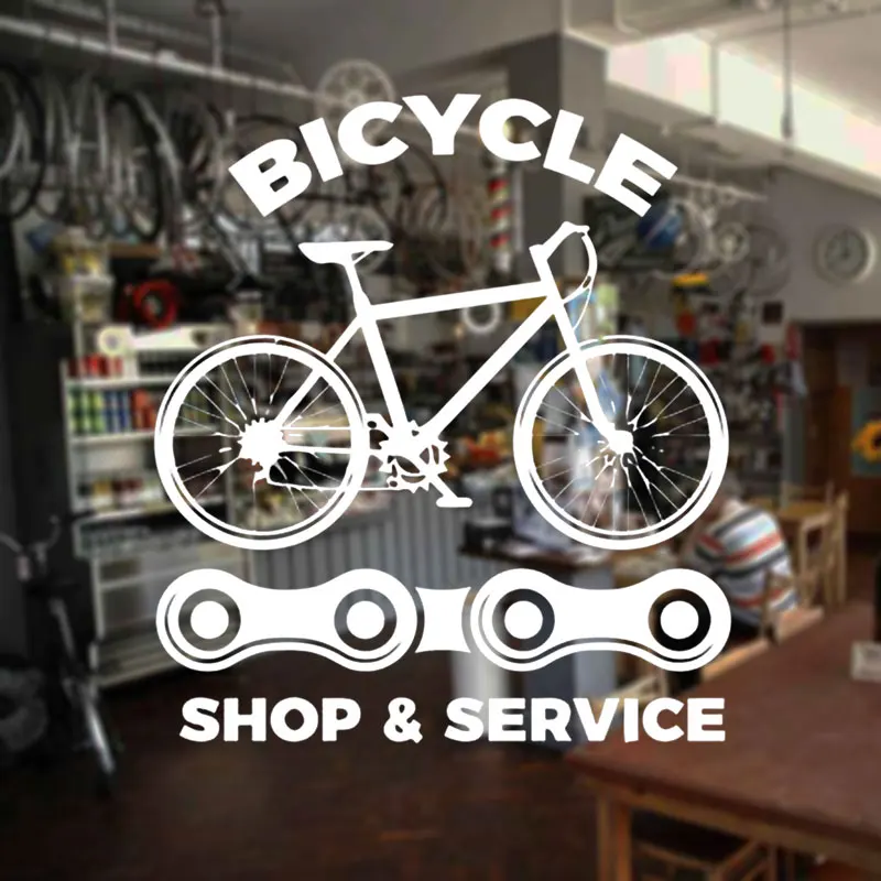 Bicycle Shop Wall Decal Bike Repair Service Chain Window Sticker Vinyl Interior Decor House Removable Mural Wallpaper Brand 3400