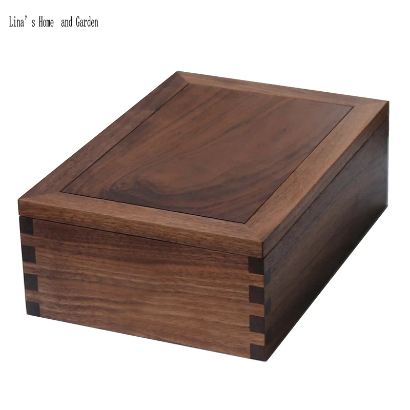 lidded black walnut solid wood keepsake box with 3 compartments