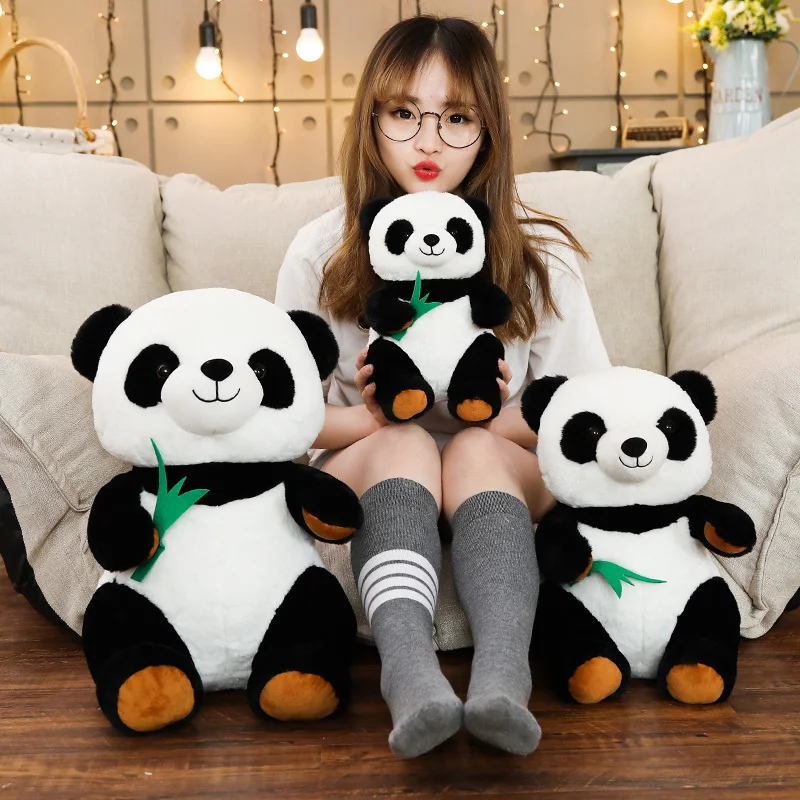 Hot New 1pc 30/40/50cm Cartoon Panda with Bamboo Stuffed Soft Animal Doll for Kids Baby Girls Lovely Gift Toy