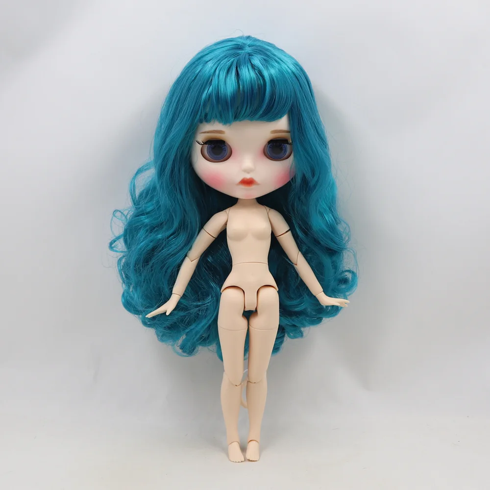 ICY DBS Blyth Doll 1/6 30cm white skin Blue long curly hair nude JOINT body matte face with eyebrows Lip gloss BL4302