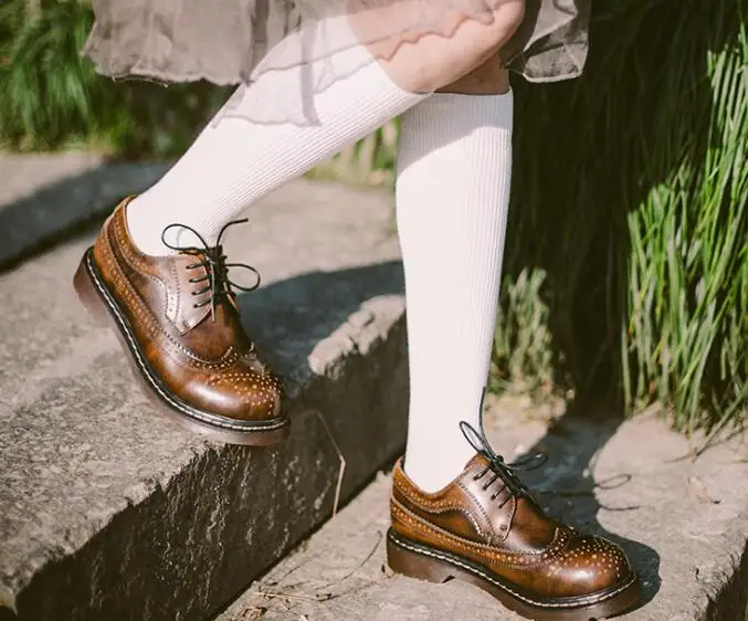 Nowa wiosna jesień damskie buty Oxford Vintage okrągłe Toe damskie mieszkania botki styl angielski buty damskie rozmiar 35-40