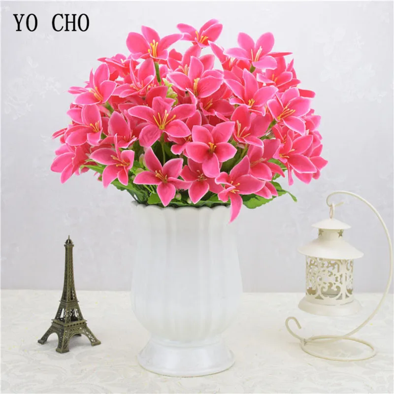 YO CHO Artificial Flowers 30Heads Romantic Lily of the Valley High Quality Plastic Flowers Bouquet For Party Home Wedding Decor