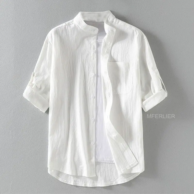 Summer Cotton Linen Men Shirts 5XL 6XL 7XL Bust 136cm Plus Size Loose Shirt 3 Colors