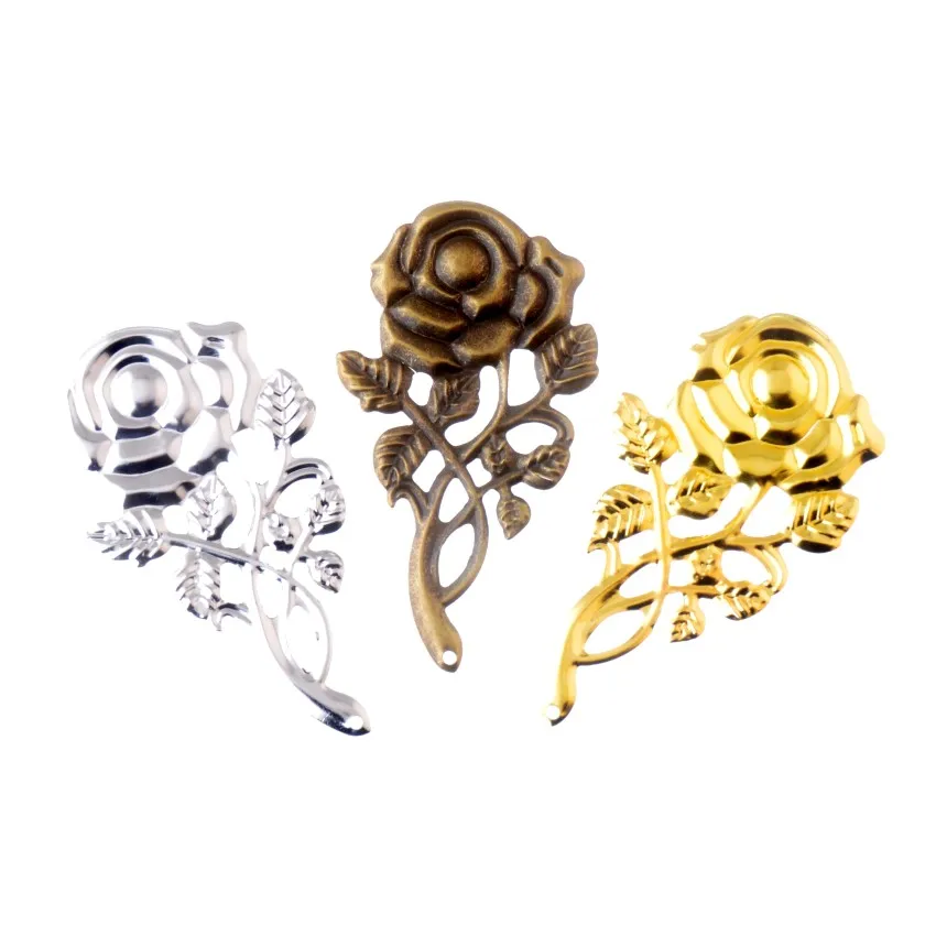 

Free shipping 5PCS Bronze/Gold/Silver Filigree Rose Flower Connectors Embellishment Gift Decoration DIY Findings 7.7x4.2cm