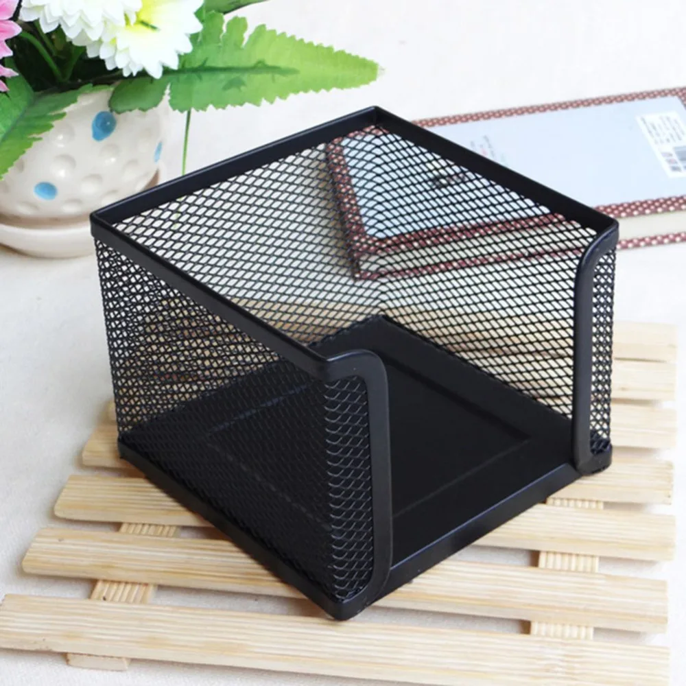 XRHYY Office Desk Matel Mesh Collection Square Note Pads Memo Paper Desktop Accessory Holder Organizer Sticky Notes Dispenser