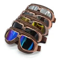 Evomosa New JET Helmet Goggles Motorcycle Goggle Vintage Pilot Biker Brown Leather Eyewear/Skiing Glasses/Racing Gafas