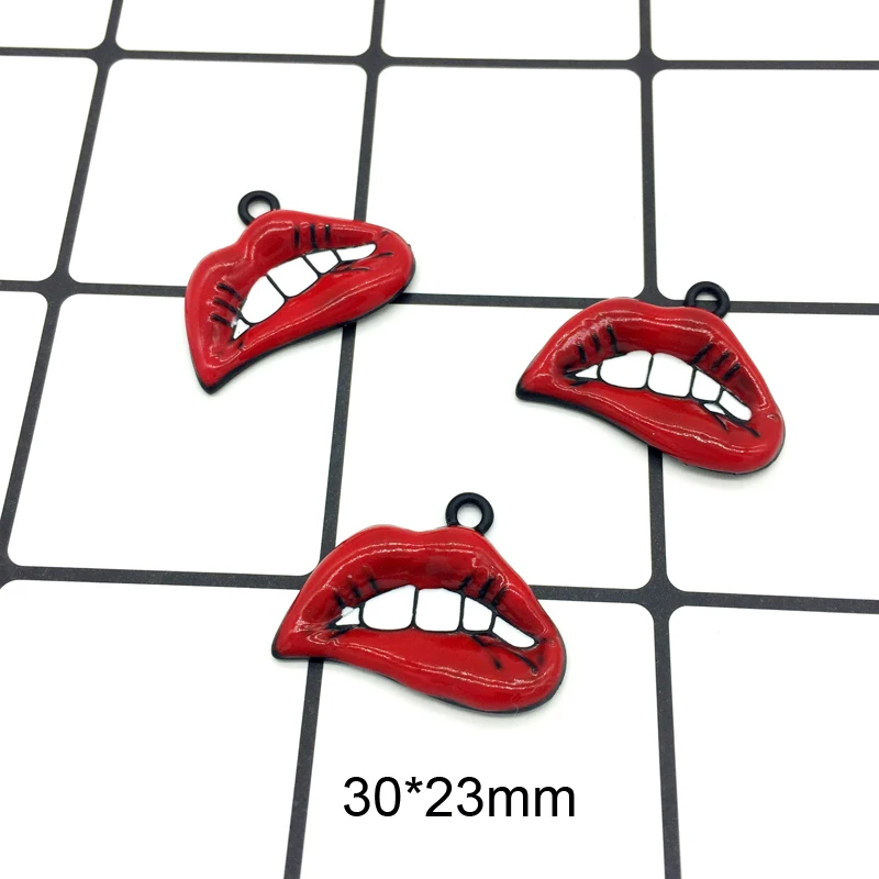 10 pcs Spray Paint Sexy Mouth Pendant Big Lips Enamel Charms Earring Making Floating Fashion Jewelry DIY Accessories Girl YZ169