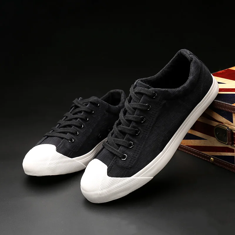 Cowboy Fashion Men Canvas Shoes Low Top Lace Up Male Casual Shoes Round Toe Spring and Autumn Rubber Flat Shoes Lu1 35