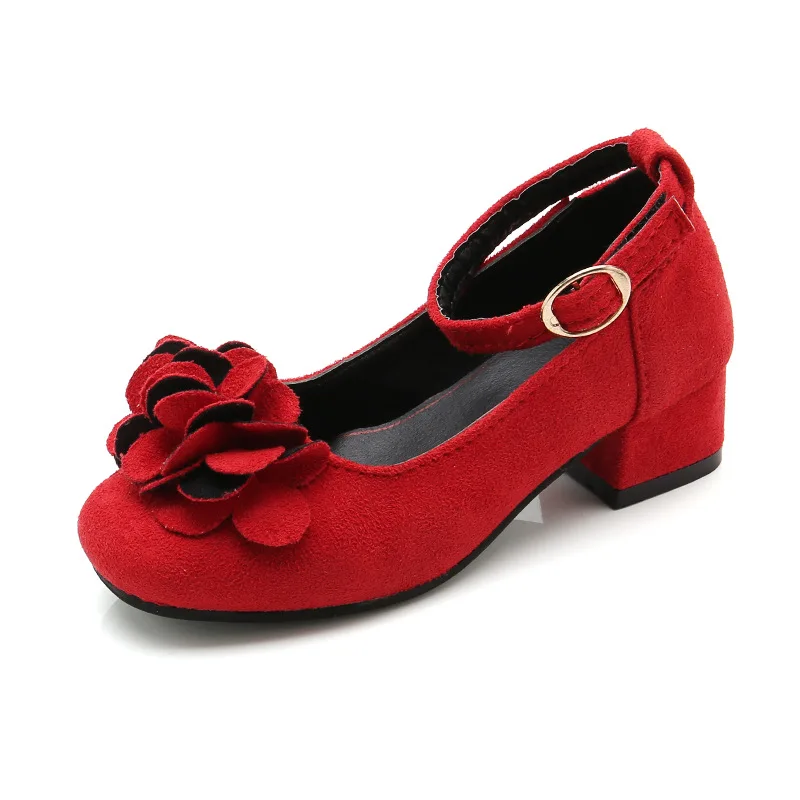 Chaussures en cuir rose, rouge et noir pour filles, chaussures de princesse à talons hauts pour fête de mariage, chaussures habillées de grandes