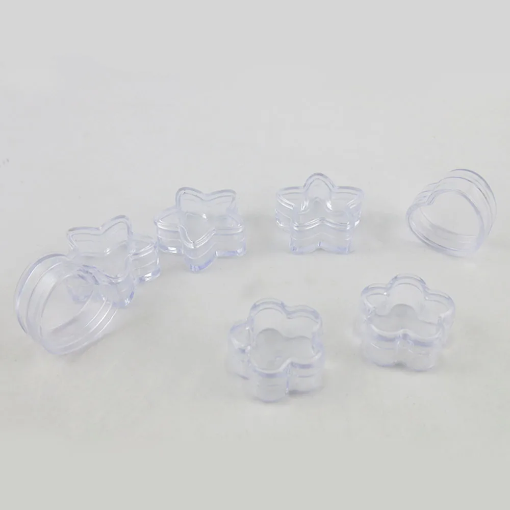 50 x 5g Portable Small Plastic Jars Star / Flower / Heart Shape Pot Box Makeup Cosmetic Containers Clear Travelling Cream Jar