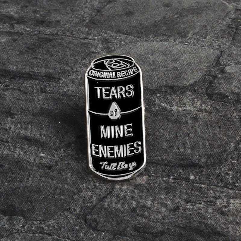 Iron Can ORIGINAL RECIPE Beverage Metal Enamel Brooch TEARS OF MINE ENEMIES Badge Black Fittings For Denim Shirts Friend's Gift