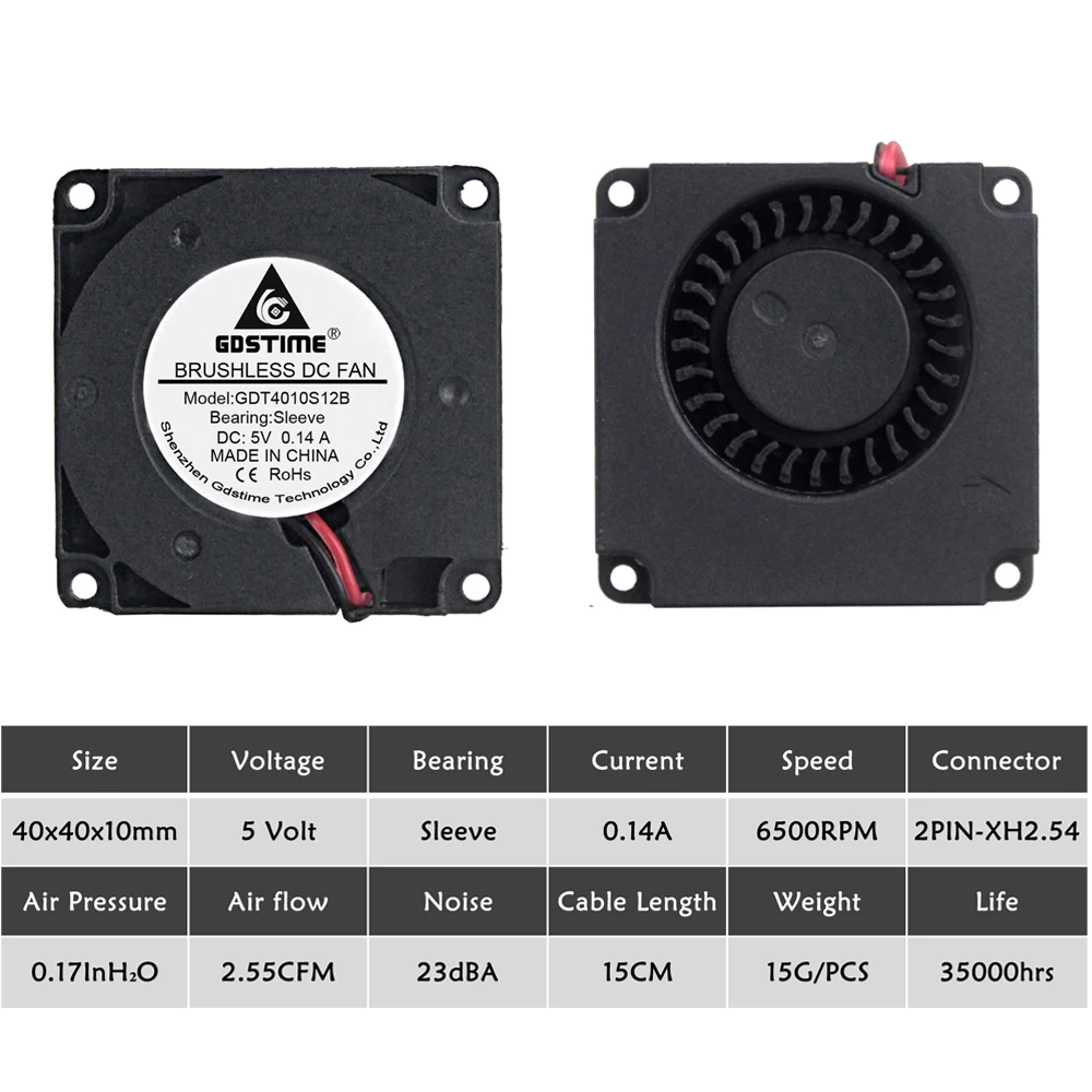 100pcs/lot Gdstime For 3D Printer 5V 4010 40x40x10mm 40mm Turbo Blower DC Cooling Cooler Fan
