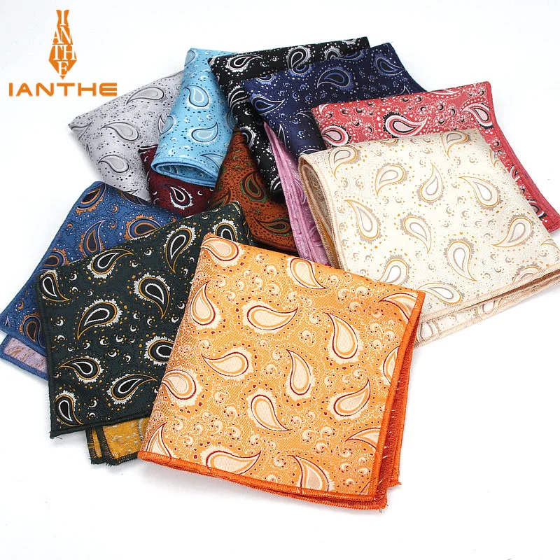 Colorful Polyester Handkerchiefs Woven Paisley Pattern Hanky Men\'s Business Casual Square Pockets Handkerchief Wedding Hankies