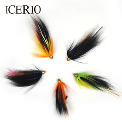 ICERIO 5PCS Copper Conehead Tube Fly Fishing Flies Saltwater Salmon Trout Fishing Lure