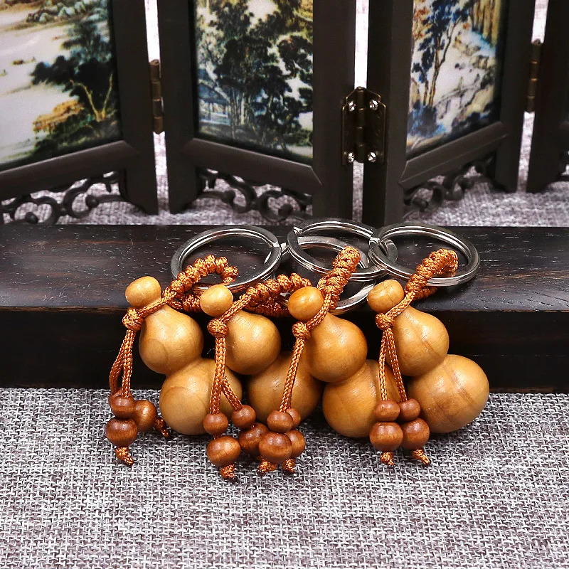 12 Chinese Zodiac Gourd Keychain Wood Sculpture Ainmal Chick Rabbit Cow Tiger Key Chain On Bag Car Trinket Wedding Party Gift