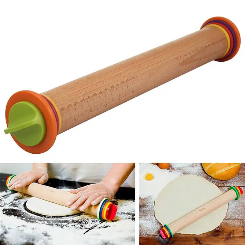 

Professional Reusable Non-Stick Rolling Pin Adjustable Cake Dough Roller Baking Noodles Baking Roller With 4 Pairs Rings