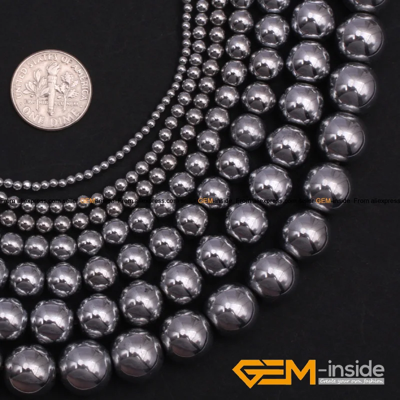 Silver Color Hematite Round Loose Spacer Beads For Jewelry Making Strand 15\