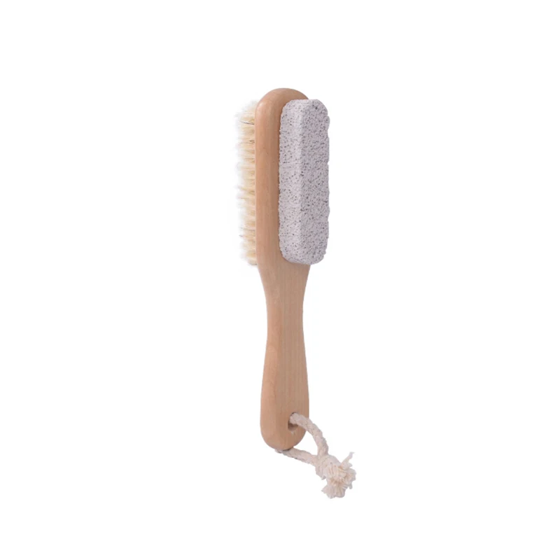 1Pcs 2 in 1 Multi Wood Handle Pumice Stone Foot Brush Scrubber Feet Exfoliating Dead Skin Remover Natural Bristle Massage Tool