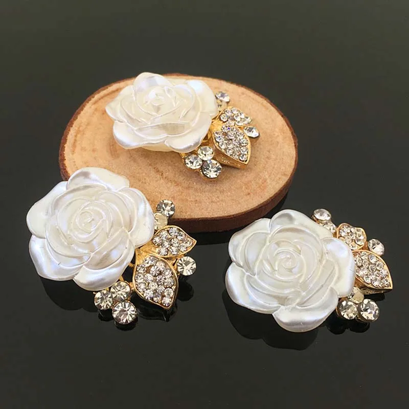 2016New 50Pcs White Rose Alloy Rhinestone Button for Wedding Decoration and DIY Hair Accessories HZ102